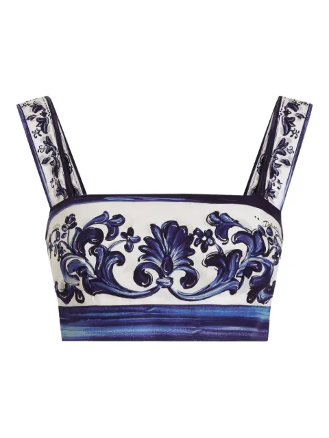 Dolce & Gabbana majolica print square-neck top Blue I7S11WFI5JK
