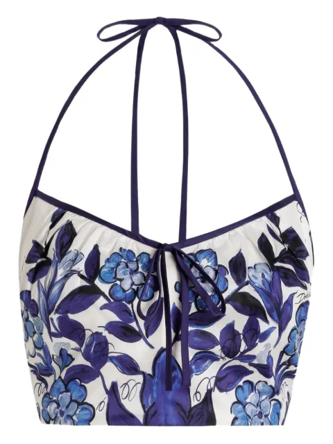 Dolce & Gabbana Majolica-print cotton satin top White I7S10WHS5T1