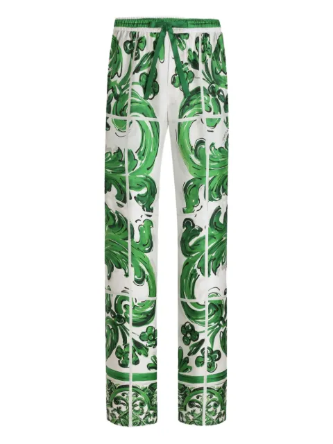 Dolce & Gabbana majolica-print drawstring straight-leg trousers Green I4637MHI1TN