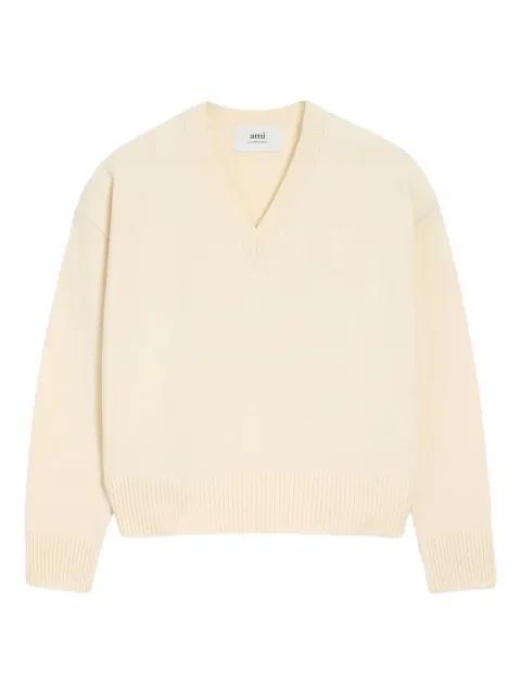 AMI Paris Ami De Coeur V-Neck wool sweater Neutrals H25UKS820KN0071