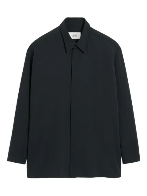 AMI Paris wool side-slit oversized shirt Black H25FSH782WV0067