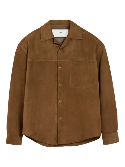AMI Paris suede logo-embroidered overshirt Brown E26USH790LH0059