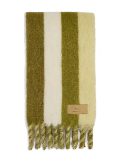 AMI Paris striped fringed scarf Green H25USF675AW0009