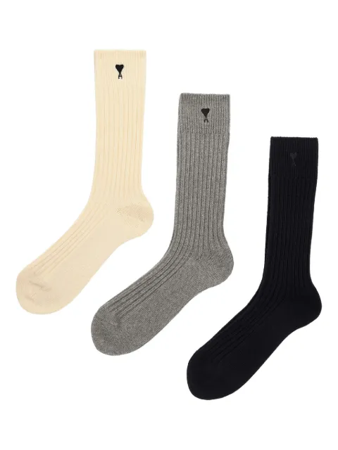 AMI Paris three pack black Ami de Coeur socks Neutrals E26USC611AK0007