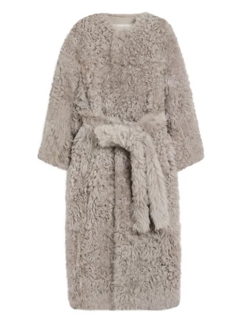 AMI Paris shearling belted coat Grey H25FCO469LH0061