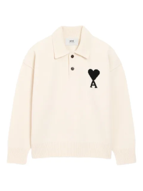 AMI Paris Ami De Coeur wool polo shirt Neutrals H26UPL409018