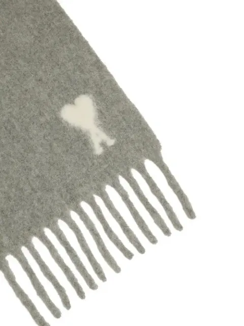 AMI Paris Ami De Coeur fringed scarf Grey H25USF673AW0004
