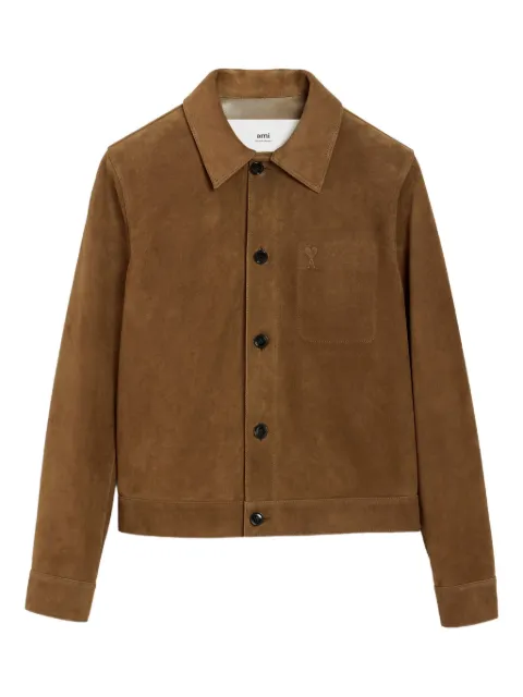AMI Paris leather buttoned Ami de Coeur jacket Brown E26HJK243LH0059