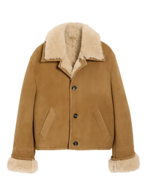 AMI Paris shearling button-up jacket Brown H25UJK837LH0057