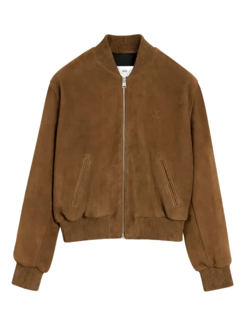 AMI Paris goat leather Ami de Coeur zipped jacket Brown E26HJK152LH0059