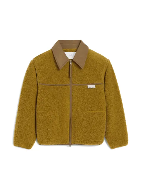 AMI Paris zip-fastening point-collar jacket Green H25HJK856PL0040