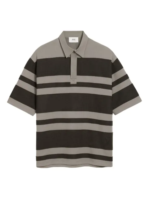 AMI Paris Ami De Coeur striped cotton polo shirt Grey H25UPL414JE0168