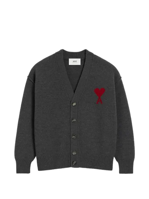 AMI Paris Ami de Coeur V-neck cardigan Grey H26UKC367018