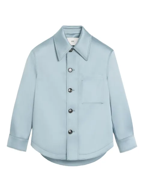 AMI Paris Ami De Coeur button-up satin jacket Blue H25UJK824PL0035