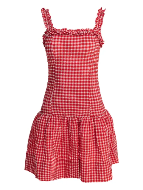 GANNI ruffle-trimmed gingham mini dress Red W0677474