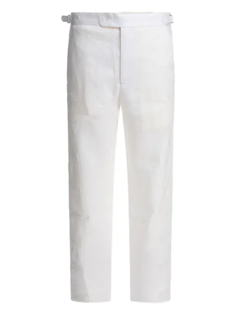BODE crochet-insert linen trousers White MRS25BT008