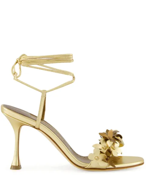 Manolo Blahnik flower-embellished high-heel sandals Gold 2251768