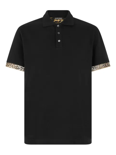 Roberto Cavalli jaguar-print cuff polo shirt Black VRT64AKB002