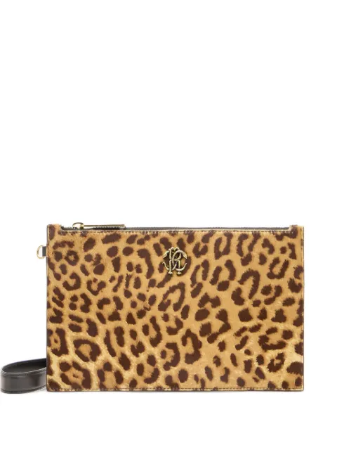 Roberto Cavalli leopard print zip-top clutch bag Brown VKA005ZV012