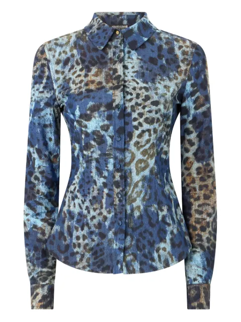 Roberto Cavalli leopard-print button-up shirt Blue VKJ720VT010