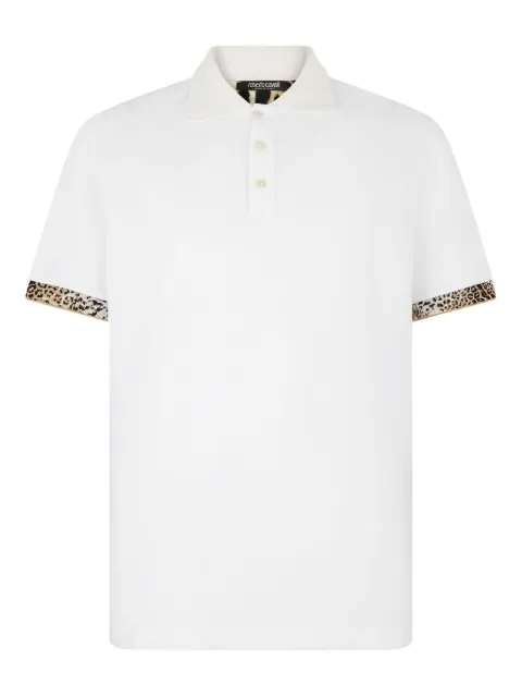 Roberto Cavalli leopard-print cuff polo shirt White VRT64AKB002