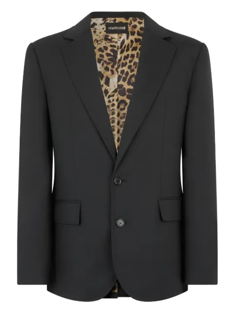 Roberto Cavalli leopard-print lining wool blazer Black VRT405VW003