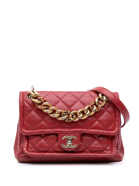 CHANEL Pre-Owned 2019 Small Quilted Lambskin Chain Link Flap satchel Red BO7R1U3DF1YQIS1S
