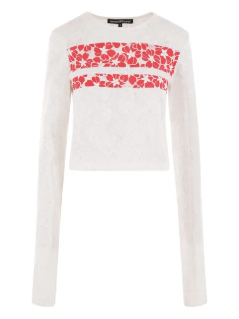 Reward If Found floral-panel knit top White RIF4T010