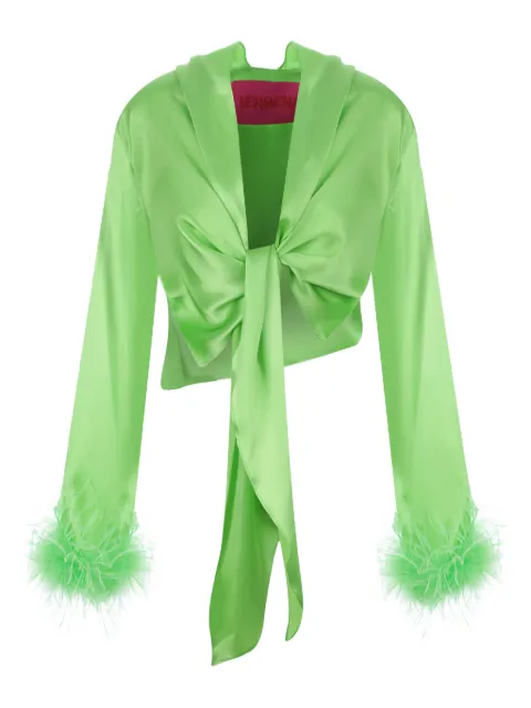 VERGUENZA feather-trimmed knotted blouse Green 0118LIME034