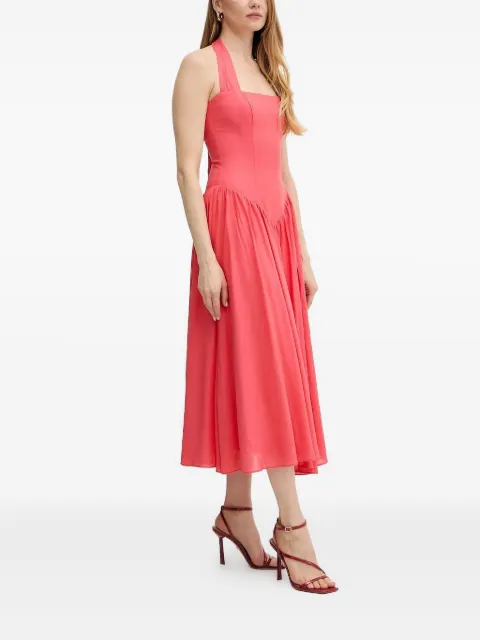 Bardot halter-neck gathered-skirt midi dress Pink 59803DB1