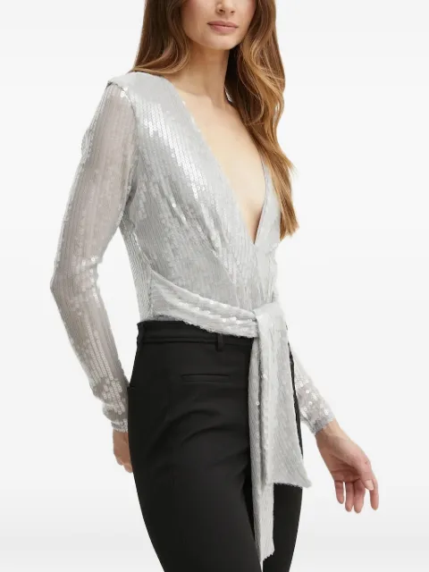 Bardot Emelia sequin-embellished tie-front top Grey 54503TB1