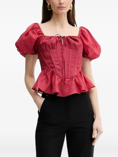 Bardot puff-sleeve corset top Red 59889TB