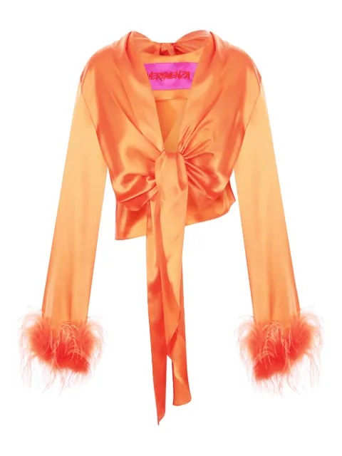 VERGUENZA feather-trimmed knotted shirt Orange 0118ORG966