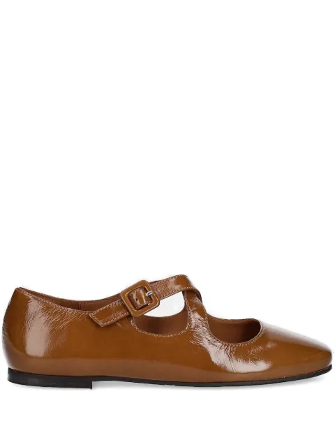 BILLI BI buckle-fastening patent-leather flat pumps Brown A8314