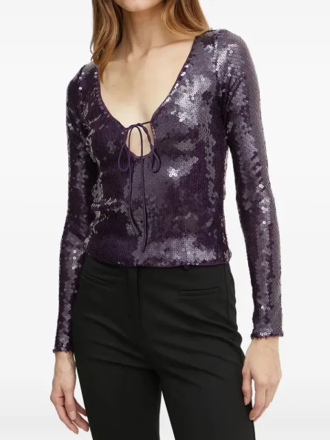 Bardot sequinned tie-neck top Purple 59610TB