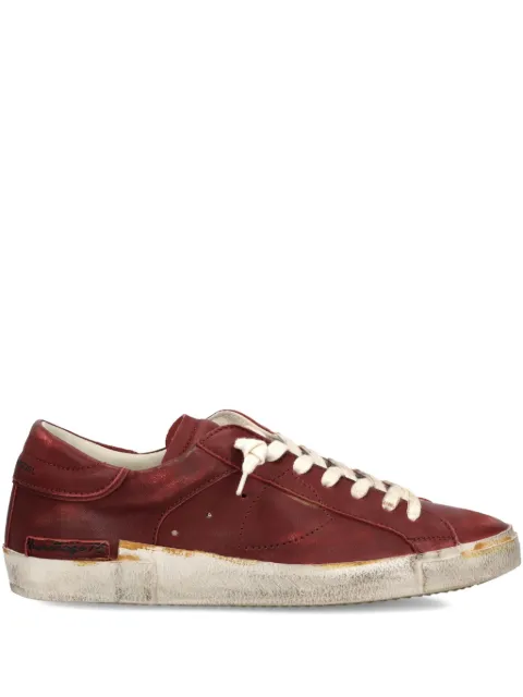 Philippe Model Paris Prsx distressed leather lace-up sneakers Red PRLUHE11