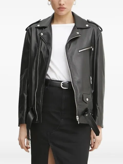 Liviana Conti belted leather biker jacket Black F5SX37
