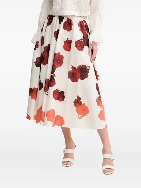 Liviana Conti rose-print pleated midi skirt White L5SU34