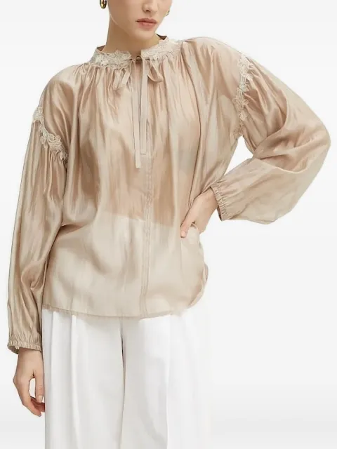 ERMANNO FIRENZE lace-trimmed tie-neck top Neutrals 56TK021ES3