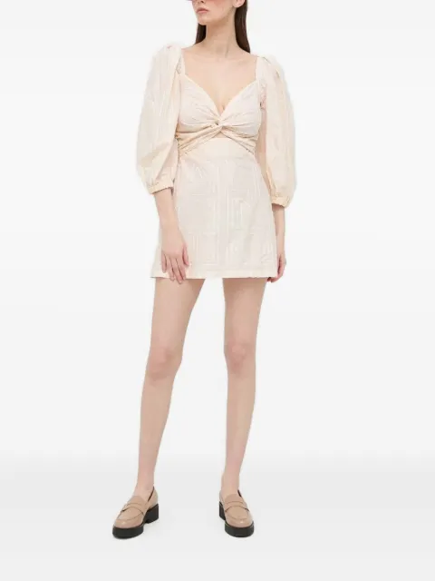 Liviana Conti puff-sleeve embroidered mini dress Neutrals L3SL16
