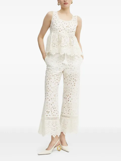 ERMANNO FIRENZE embroidery-eyelet lace-trim top Neutrals 56TL001EN3