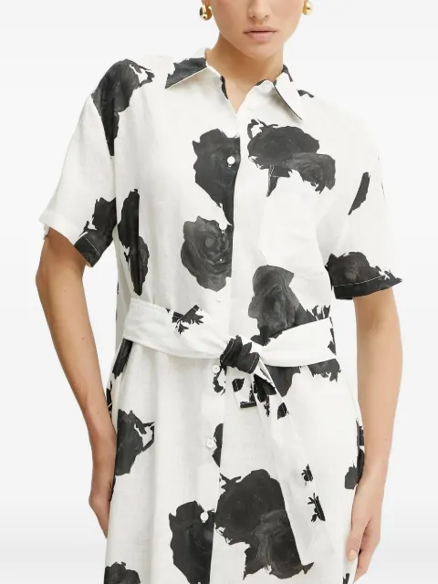 Liviana Conti rose-print belted midi shirt dress White L5SL53