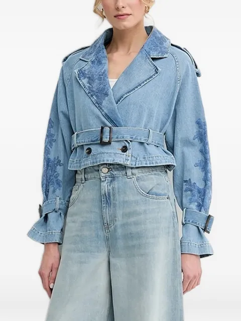 ERMANNO FIRENZE embroidered belted denim jacket Blue 56TD002EI4