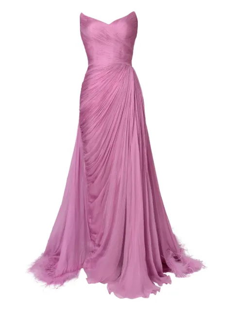 Iris Serban feather-trimmed pleated maxi dress Pink YASMINA