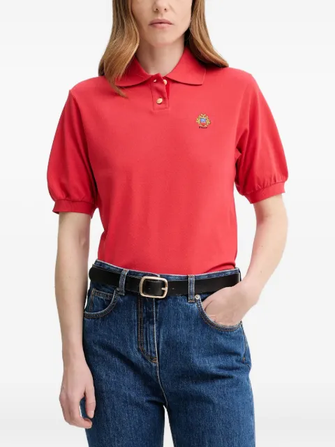 Bally embroidered-logo puff-sleeve polo top Red WJE077