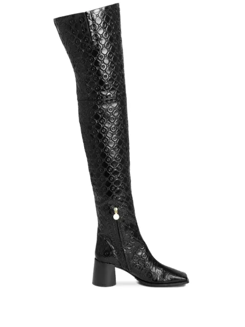 Marine Serre 65mm monogram-embossed leather boots Black WFW039ACLEA0051