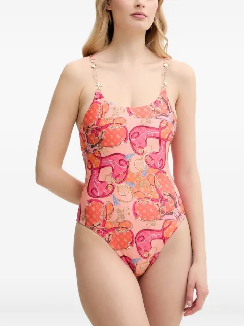 GUESS USA chain-embellished print swimsuit Pink E5GJ21KCR12
