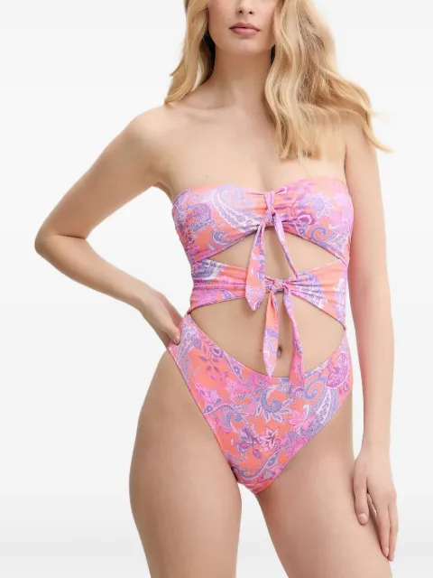 GUESS USA paisley-print cut-out swimsuit Orange E5GJ15KCR52