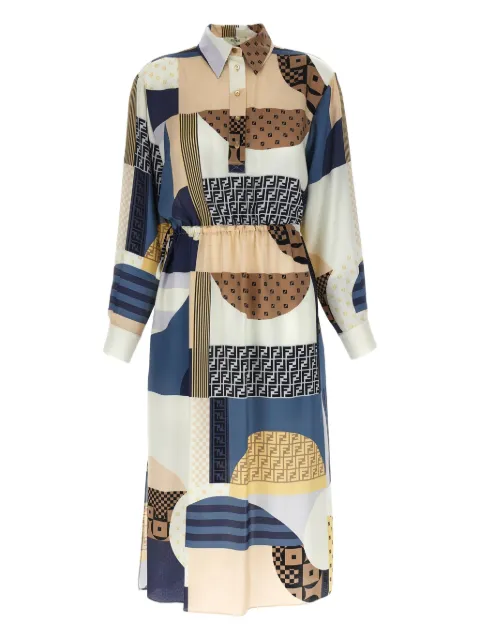 FENDI geometric-print silk belted dress Blue FDD374AUQM