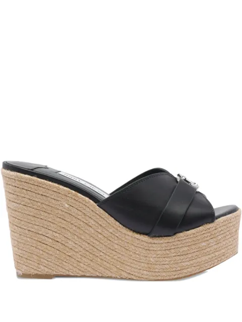 Jimmy Choo 100mm leather wedge espadrille sandals Black LEDAWEDGE100FDZBLACKSILVER